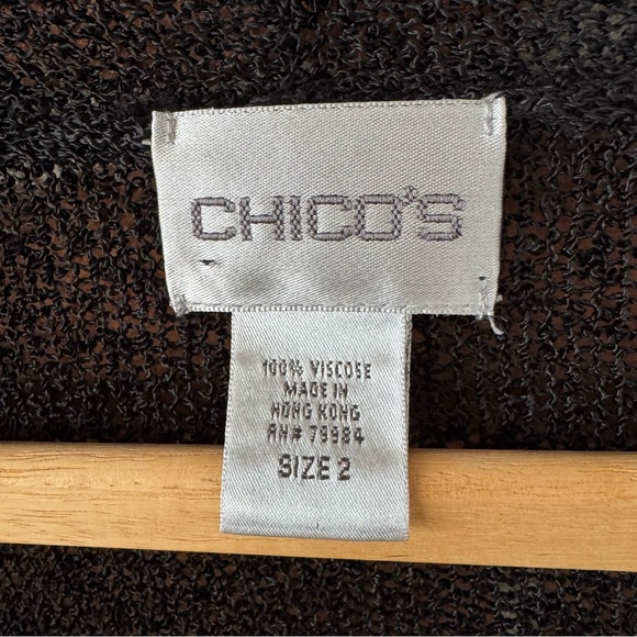 Chicos Size 2 Black Open Knit Cardigan Draped Hem Waterfall Style Womens M 12 - Picture 5 of 5